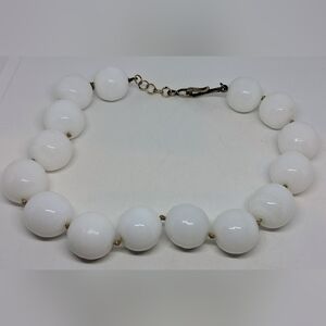 * Vintage MCM Huge White Glass Bead Hand Tied Necklace